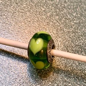 Pandora Green Heart Murano Glass Bead
